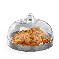 Lakeside Glass Domed Serving Plate for Confectionery and Baked Goods - Galvanized