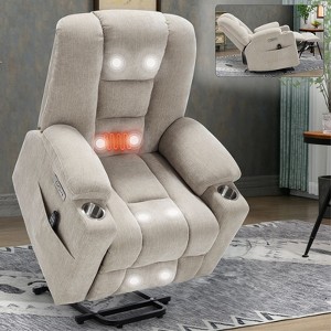PAGED Power Lift Recliner Chair, Heating Massage Chair with Cup Holder, Side Pocket, USB Port, Chenille Accent Chair for Bedroom, Living Room - 1 of 4