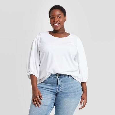 white puff sleeve blouse plus size