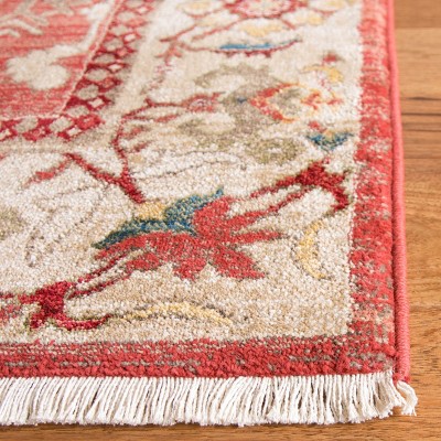 Kashan Red and Beige Synthetic Oriental Rectangular Rug