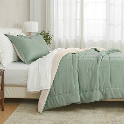 Full Sage and Sand Reversible Down Alternative Comforter Set