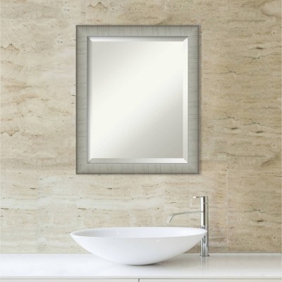 Elegant Brushed Pewter 19" x 23" Rectangular Bathroom Mirror