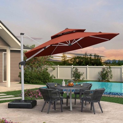 PURPLE LEAF Outdoor Patio Umbrella Offset Cantilever with Base 360 Degree Rotation Round Market Umbrella for Deck Pool and Garden