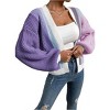 Coolmee Women's Cardigan Color Block Open Front Long Sleeve Ribbed Knit Cropped Cardigan Sweater - 3 of 4