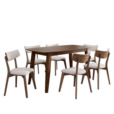 Christopher Knight Home Walton 7 Pieces Mid-Century Modern Rubberwood Upholstered Dining Set