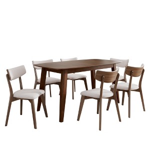 Christopher Knight Home Walton 7 Pieces Mid-Century Modern Rubberwood Upholstered Dining Set - 1 of 4