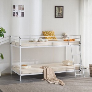 Karl Home White Twin Size Metal Bunk Bed for Kids Teens Adults, Heavy Duty Metal Bunk Bed with Ladder - 1 of 4