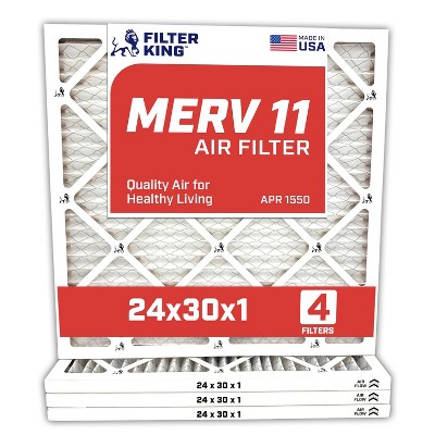 Filter King 24x30x1 Air Filter | 4-PACK | MERV 11 HVAC Pleated A/C Furnace Filters | MADE IN USA | Actual Size: 23.5 x 29.5 x .75"