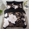 7 Piece Queen Bed in a Bag Comforter Set, Botanical Floral Print, White Flowers on Black, Reversible, Soft Microfiber, All Season - 3 of 4