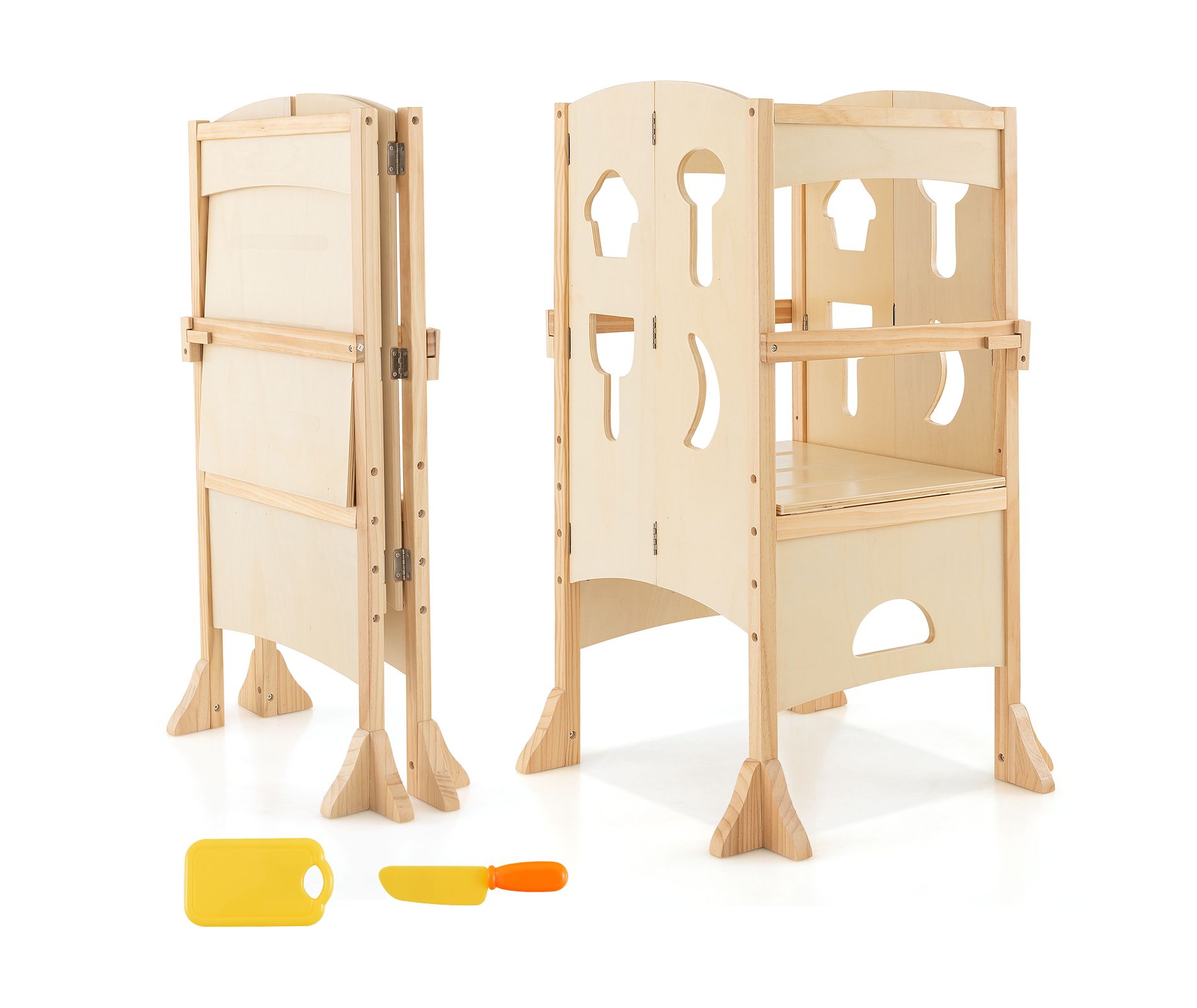Costway Folding Kitchen Kids Step Ladder Stool Wooden Toddler Safety Tower Helper Natural