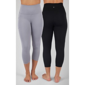 90 Degree By Reflex Womens 2 Pack Interlock Tribeca Elastic Free High Waist Side Pocket Capri and Interlock Everyday High Waist Basic Capri Legging - 1 of 4