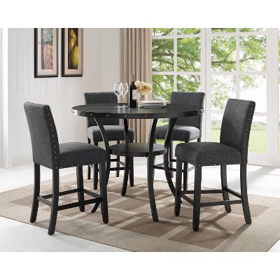 NicBex Round Dining Table for 4 Morden Counter Height Table with Wood Tabletop, 4 Upholstered Chairs and Open Shelf for Dining Room