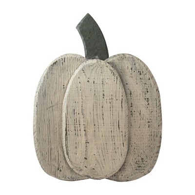 Northlight 14.5" Large White Wooden Thanksgiving Pumpkin with Stem