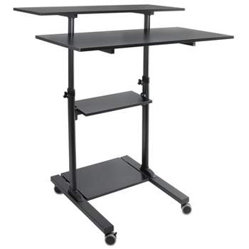 Mount-It! Wide Mobile Stand Up Desk | Height Adjustable Rolling Workstation with 40" Wide Table Tops | Multi-Purpose Rolling Presentation Cart - Black