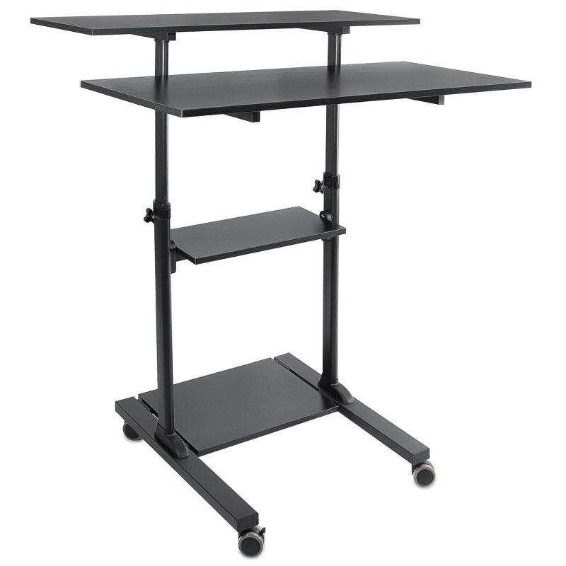 Mount-It! Wide Mobile Stand Up Desk | Height Adjustable Rolling Workstation with 40" Wide Table Tops | Multi-Purpose Rolling Presentation Cart - Black, 1 of 7