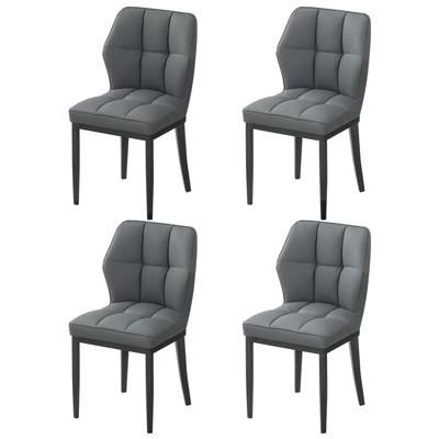 Bekrvio Mid Century Modern Dining Chairs, Upholstered Leather Armless Chairs with Checkered Pattern Back, for Kitchen & Dining Room