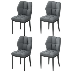 Bekrvio Mid Century Modern Dining Chairs, Upholstered Leather Armless Chairs with Checkered Pattern Back, for Kitchen & Dining Room - 1 of 4