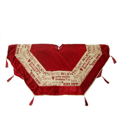 Northlight 50" Red Heptagonal Screen Printed "Believe" Velveteen Christmas Tree Skirt