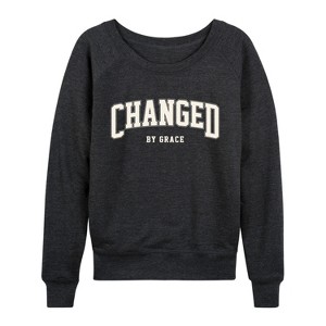 Women's - Instant Message - Changed By Grace Collegiate Lightweight French Terry Wide Neck Long Sleeve Graphic Shirt - 1 of 4