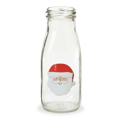tag Santa Milk Bottle Decorative Vase - 12oz Glass Pitcher for Christmas - Multicolor, Dishwasher Safe, 6" Tall