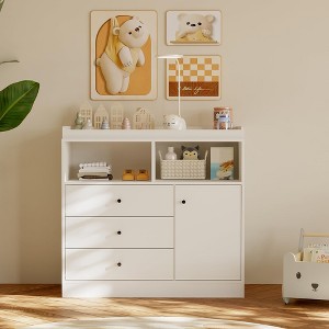 Nursery Dresser with Changing Table Top - Tall Wooden Diaper Changing Station with 2 Open Shelves - 1 of 1