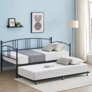Twin Daybed with Trundle, Metal Twin Size Daybed with Pullout Trundle 6 Casters - 1 of 4