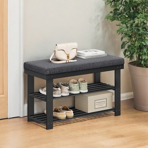 3-Tier Bamboo Shoe top Organizer Storage Shelf, Holds 286 lb, Black