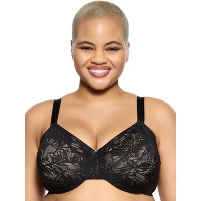 Glamorise Womens Low Cut Wonderwire Lace Underwire Bra 1240 Black