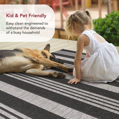 Gray Striped Synthetic 4' x 6' Easy-Care Outdoor Rug