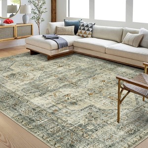 Area Rugs Vintage Floral Distressed Rug ,Non-Slip Low Pile Distressed Indoor Carpet Soft Rug - 1 of 4