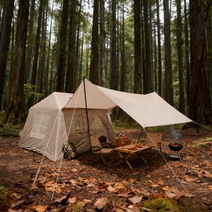 BAOURE 8.5ft x 7.2ft x 5.9ft Inflatable Camping Tent Glamping Tent Easy Setup 4 Season Windproof Outdoor Cotton Tent with Stove Jack Mesh Windows Pump - 1 of 4