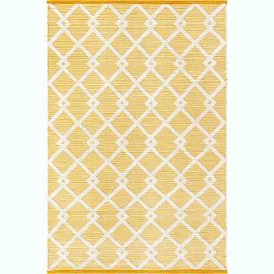 Hand-Knotted Geometric Wool Rug in English Daisy Yellow