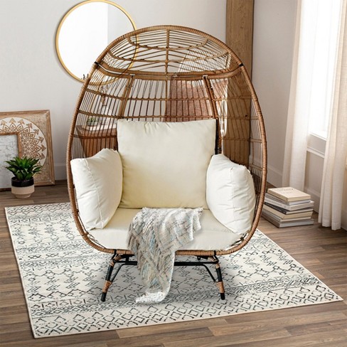 Sugift Wicker Egg Chair Outdoor Indoor Oversized Lounger With Stand And Cushions 440lb Capacity Beige Target