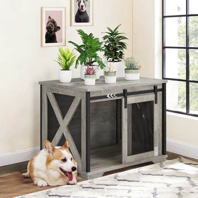 Whizmax 37'' Dog Crate Furniture Side End Table with Flip Top and Movable Divider, Wooden Dog Crate Table Large, Dog Kennel Side End Table, 3 of 9