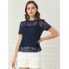 Allegra K Women's Lace Floral Scalloped Trim Short Sleeve Semi Sheer Top - image 2 of 4