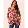 Seta T Women's Scoop Neck 3/4 Sleeve Asymmetrical Hem Floral Tunic Blouse Tops with Pockets - 2 of 4