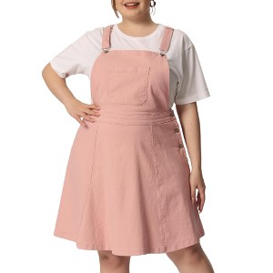 Agnes Orinda Women's Plus Size Denim Side Button Adjustable Strap Overall Jumpers - 1 of 4