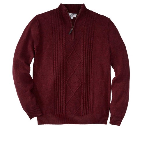Liberty Blues Men's Big & Tall ™ Shoreman's Quarter Zip Cable Knit Sweater  - Tall - 8XL, Burgundy Marl Red