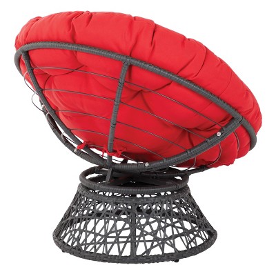 Boho Chic Red Swivel Papasan Chair with Resin Wicker