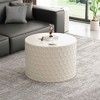 Vynxaria Series 24 in. Beige Round MDF End Table with Honeycomb Design - 4 of 4