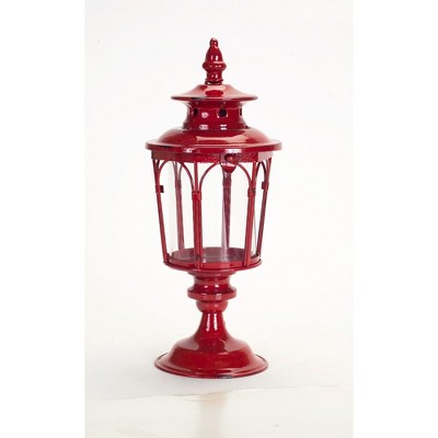 Red Metal Hanging Hurricane Candle Lantern, 17-inch