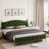 Velvet Upholstered Bed Frame with Solid Wooden Slats Support and Button Tufted Headboard - 3 of 4