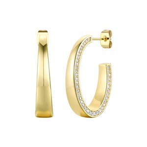Guili Tapered Glow & Radiant Curve Sterling Silver C-Hoop Earrings, Rhodium or 14K Gold Plated, with Cubic Zirconia for a Sleek, Chic Appeal - 1 of 2