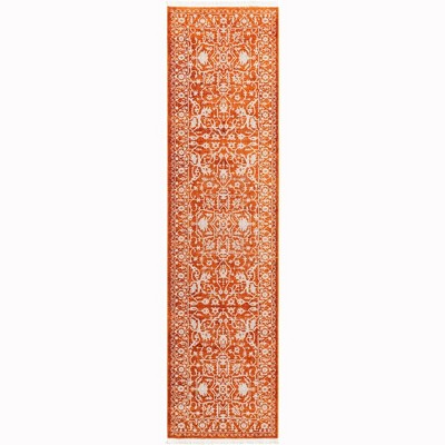 Terracotta and Ivory Abstract Easy Care Runner Rug