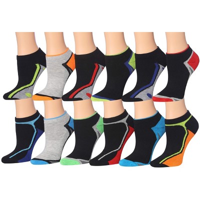 Tipi Toe Kids Boys 12 Pairs Athletic Sports Performance Neon Accents and Space Dye Patterned Low Cut Socks