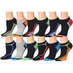 Tipi Toe Kids Boys 12 Pairs Athletic Sports Performance Neon Accents and Space Dye Patterned Low Cut Socks - 1 of 1