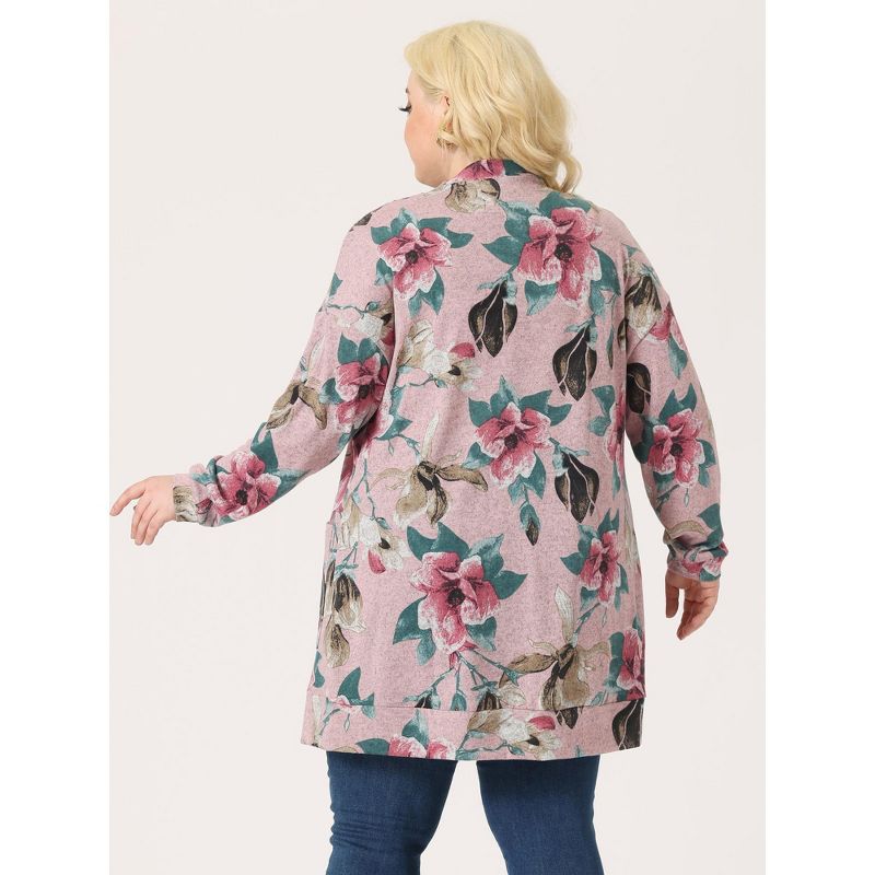 Agnes Orinda Women's Plus Size Lightweight Open Front Knit Floral Cardigan, 5 of 7