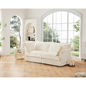 Modern 2-Seater Corduroy Sofa, Slipcovered Deep Seat Couch with Removable Covers with 300lb Capacity, Convertible for Small Spaces - 1 of 4