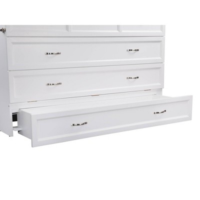 White Coastal Queen Murphy Bed Chest with Charging Station
