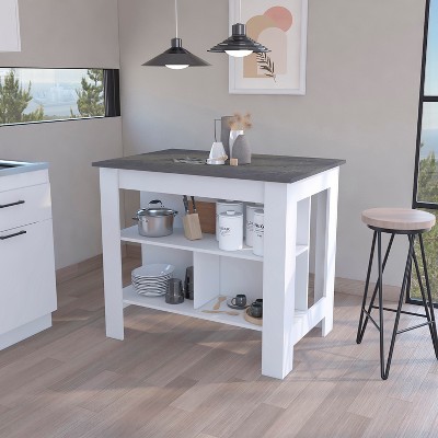 Grungis Kitchen Island Cart with Three Concealed Shelves,Kitchen Island with Large Top Surface,Island Table for Kitchen